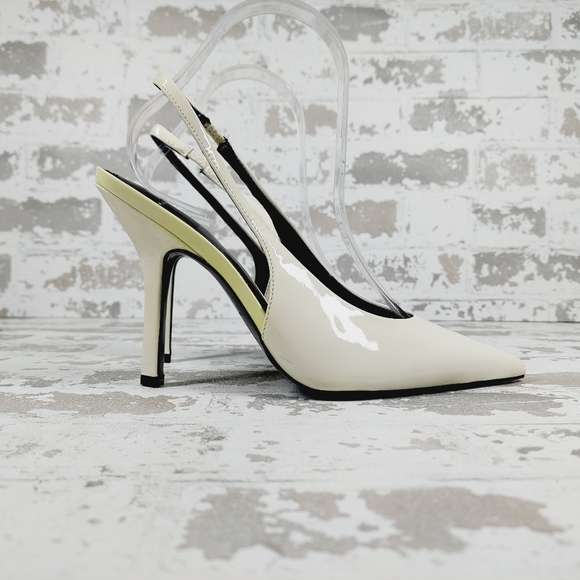 New Marc Fisher White Patent Leather Pointed Toe Slingback Heels V193 - Picture 5 of 14